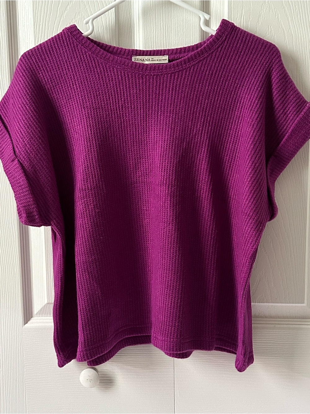 NWOT Zenana Magenta Waffle Knit Short Sleeve Top
